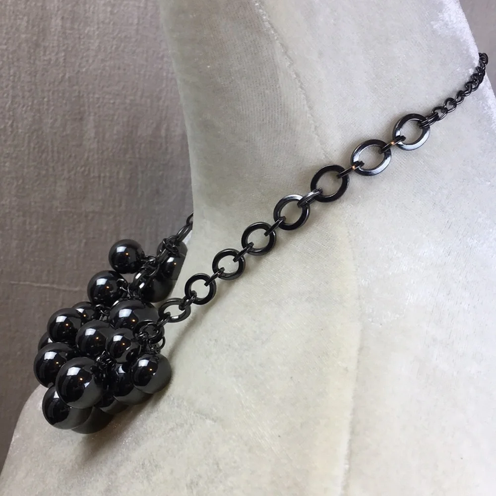 Gunmetal grey bead statement necklace bracelet set
